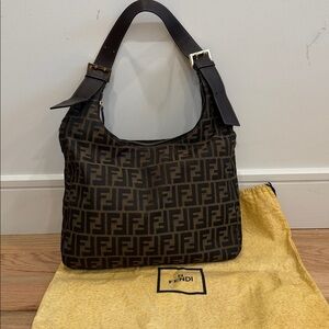 Fendi Brown and Black FF Logo Hobo Bag